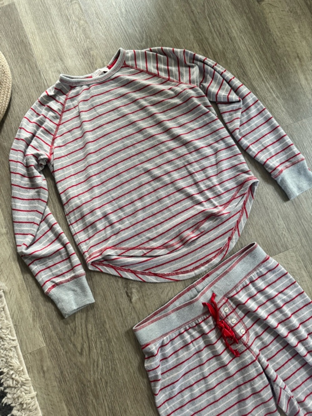 PJ Salvage Gray and Red Striped Women’s Pajama Set - Picture 3 of 8